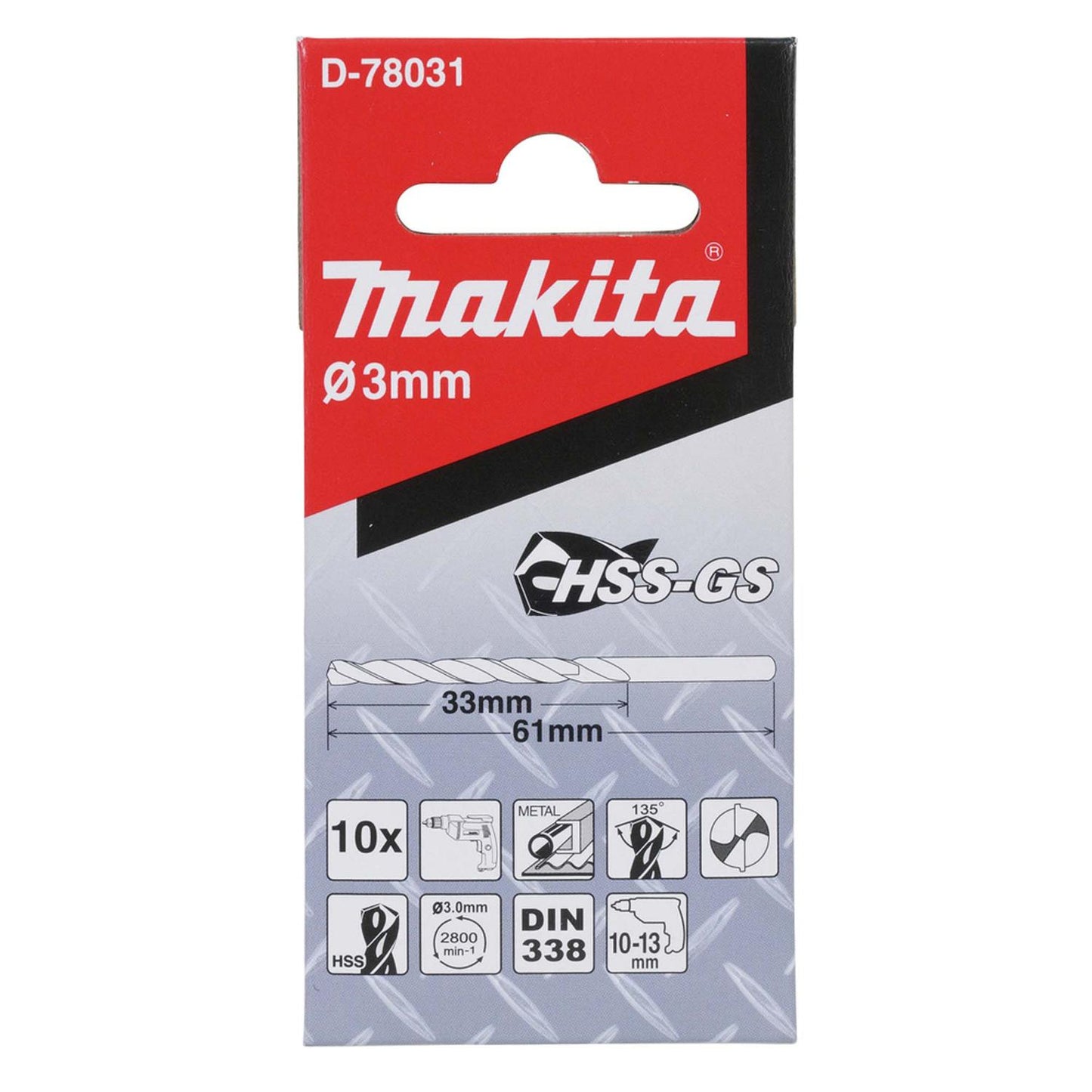 Pack 10 Brocas para Metal HSS - GS 3x61mm - Makita - Herram.cl