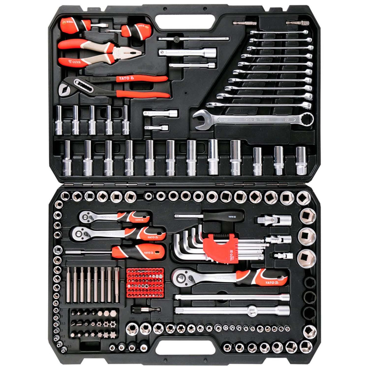 Juego de dados 1/4'';3/8'';1/2'' y herramientas 225 Pzs Yato - Herram.cl