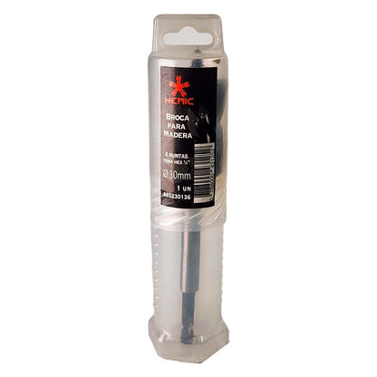 Broca 4-Puntas para Madera 30x165mm Hex. - HEMIC - Herram.cl