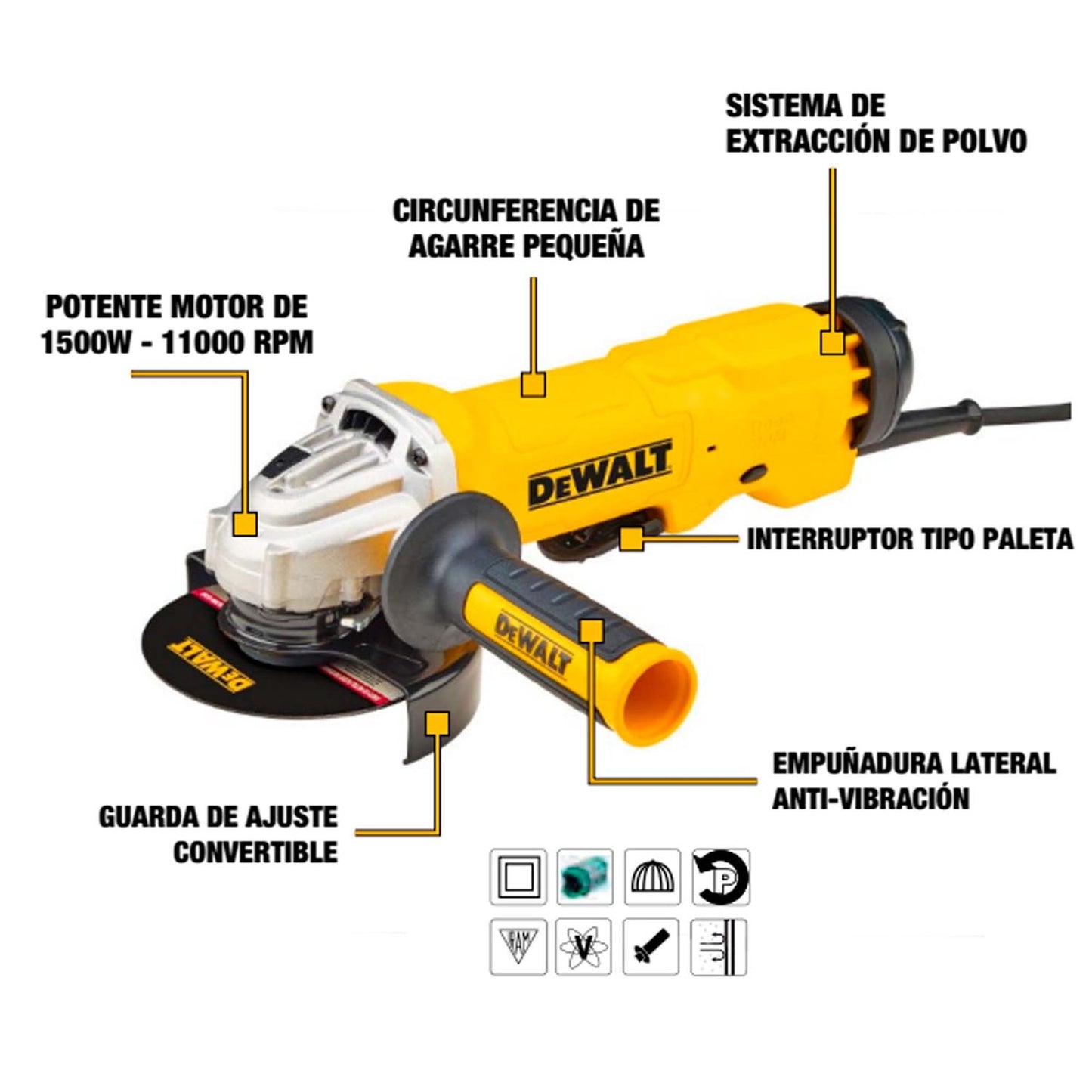 Esmeril angular 4 - 1/2'' y 5'' 1.500W - DeWALT - Herram.cl