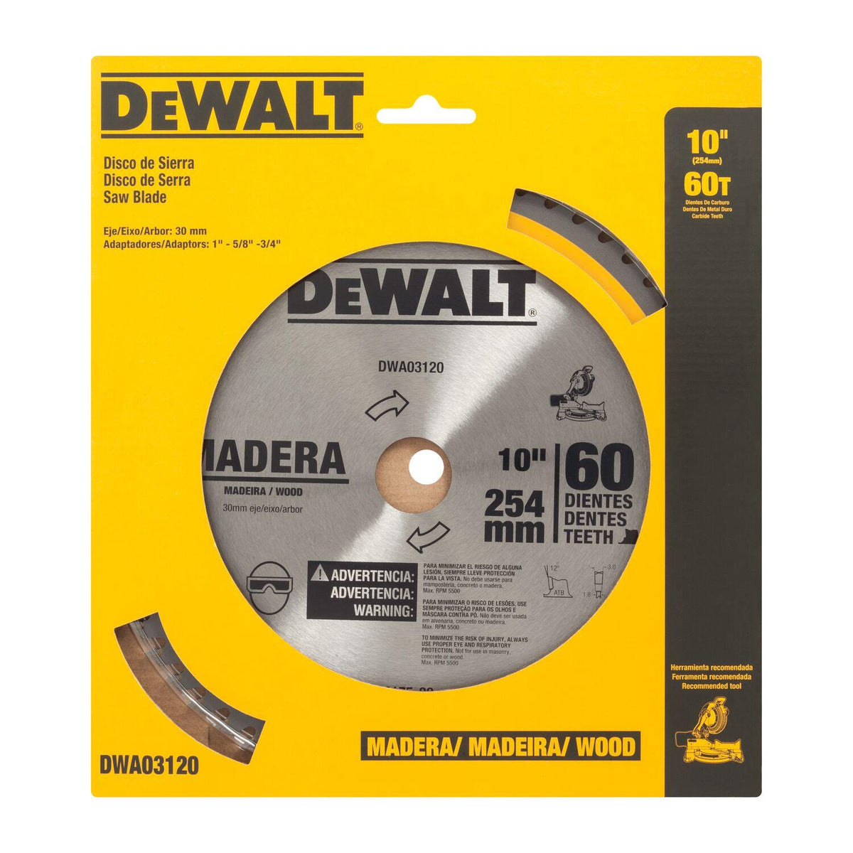 Disco Sierra Circular DeWalt Madera 10 254mm 60D Eje 30mm - Herram.cl