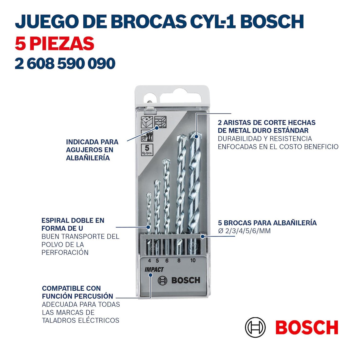Set Brocas Para Concreto CYL - 1 (4, 5, 6, 8, 10mm) 5 Pzas. - Bosch - Herram.cl