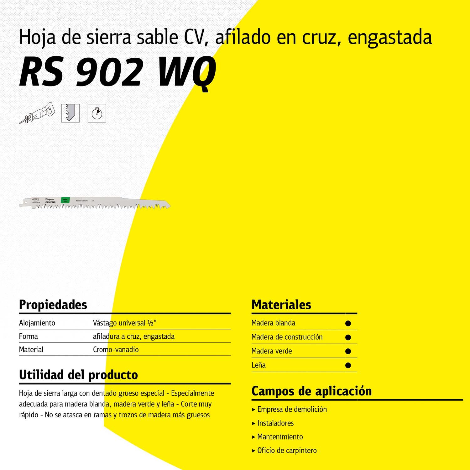 Hoja de Sierra Sable RS902 WQ Madera 240mm 5 Pzas - Klingspor - Herram.cl