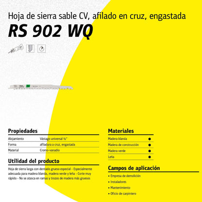 Hoja de Sierra Sable RS902 WQ Madera 240mm 5 Pzas - Klingspor - Herram.cl