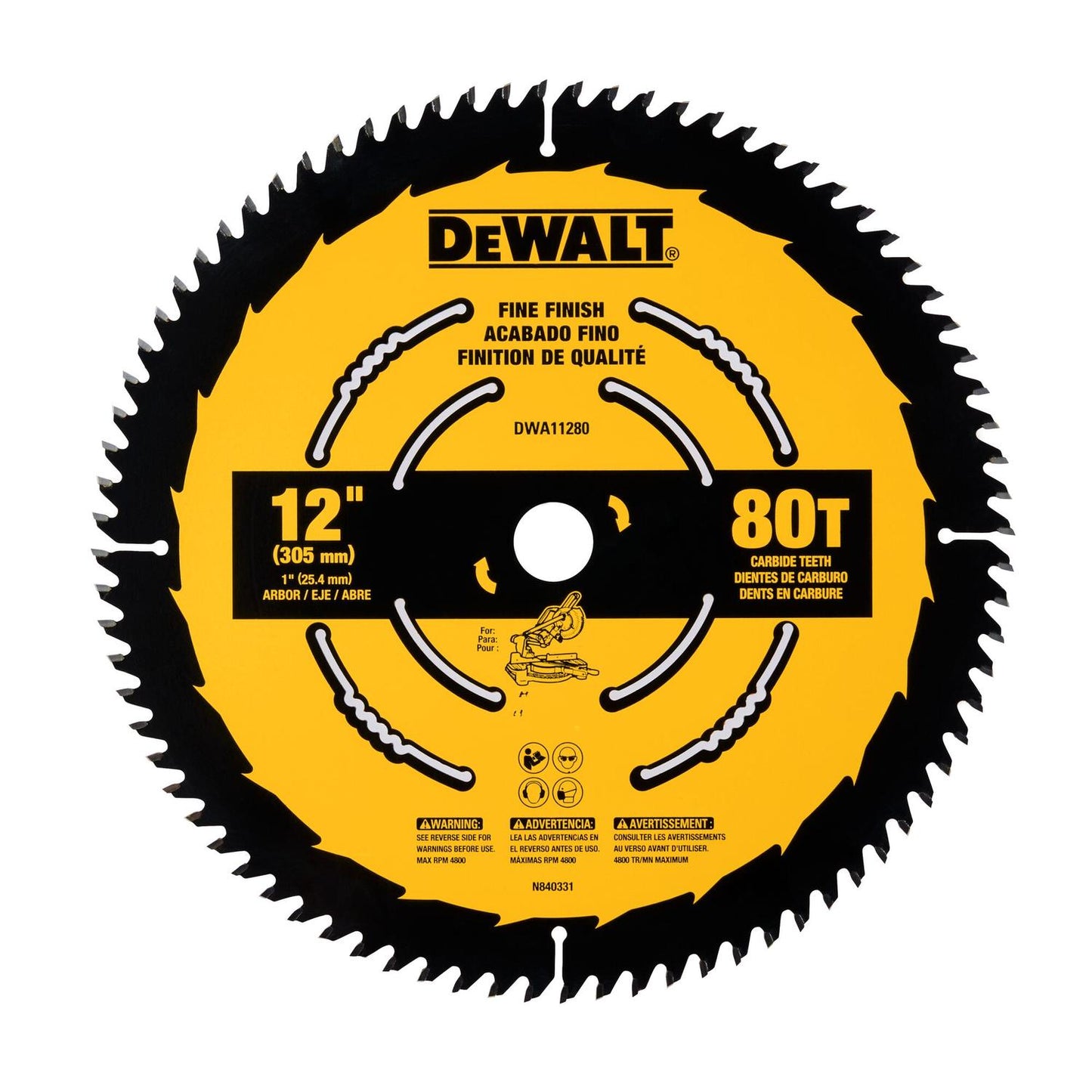 Disco De Sierra 12'' Eje 1'' 80 D Acabado Fino - DeWALT - Herram.cl