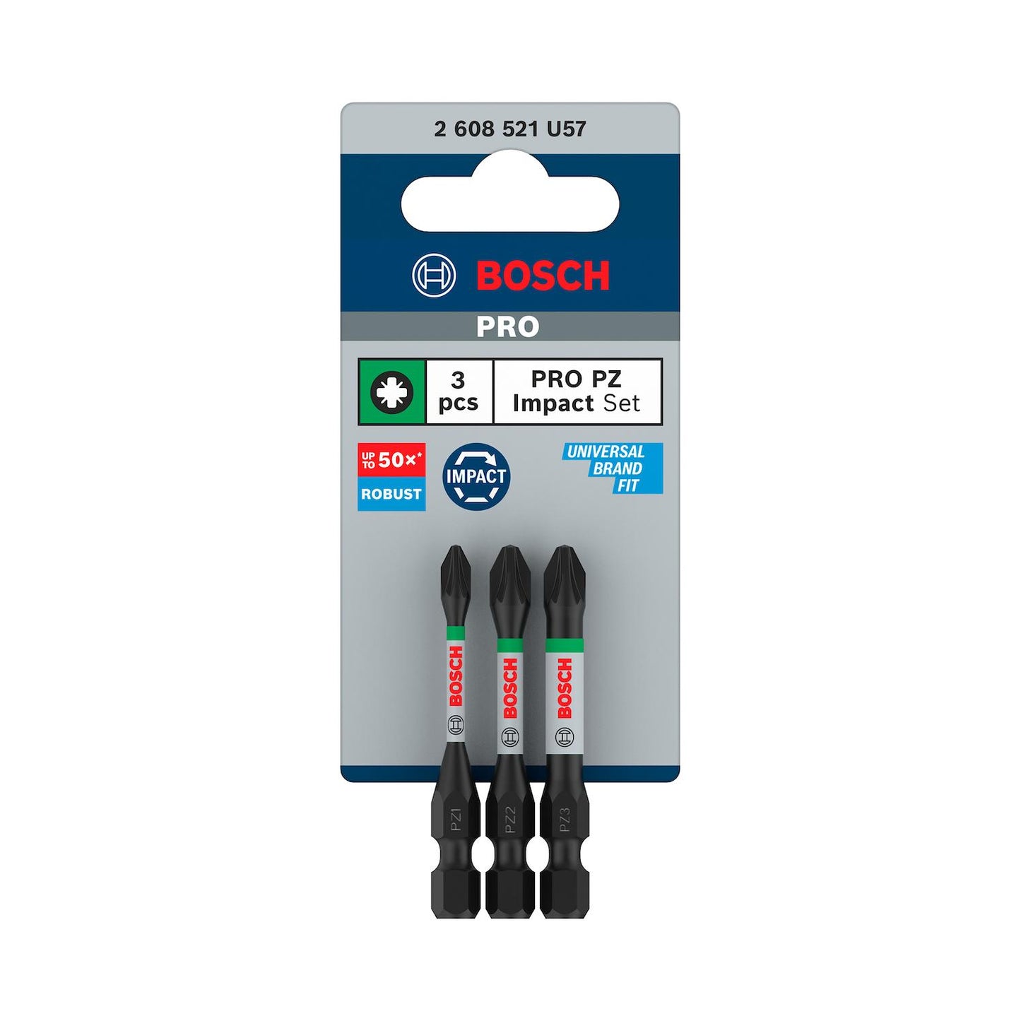 Juego Puntas PRO Impact PZ1/PZ2/PZ3x55mm 3 Pzas - Bosch - Herram.cl