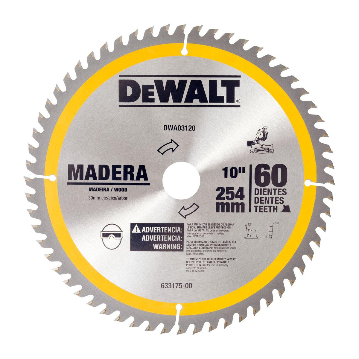 Disco Sierra Circular DeWalt Madera 10 254mm 60D Eje 30mm - Herram.cl