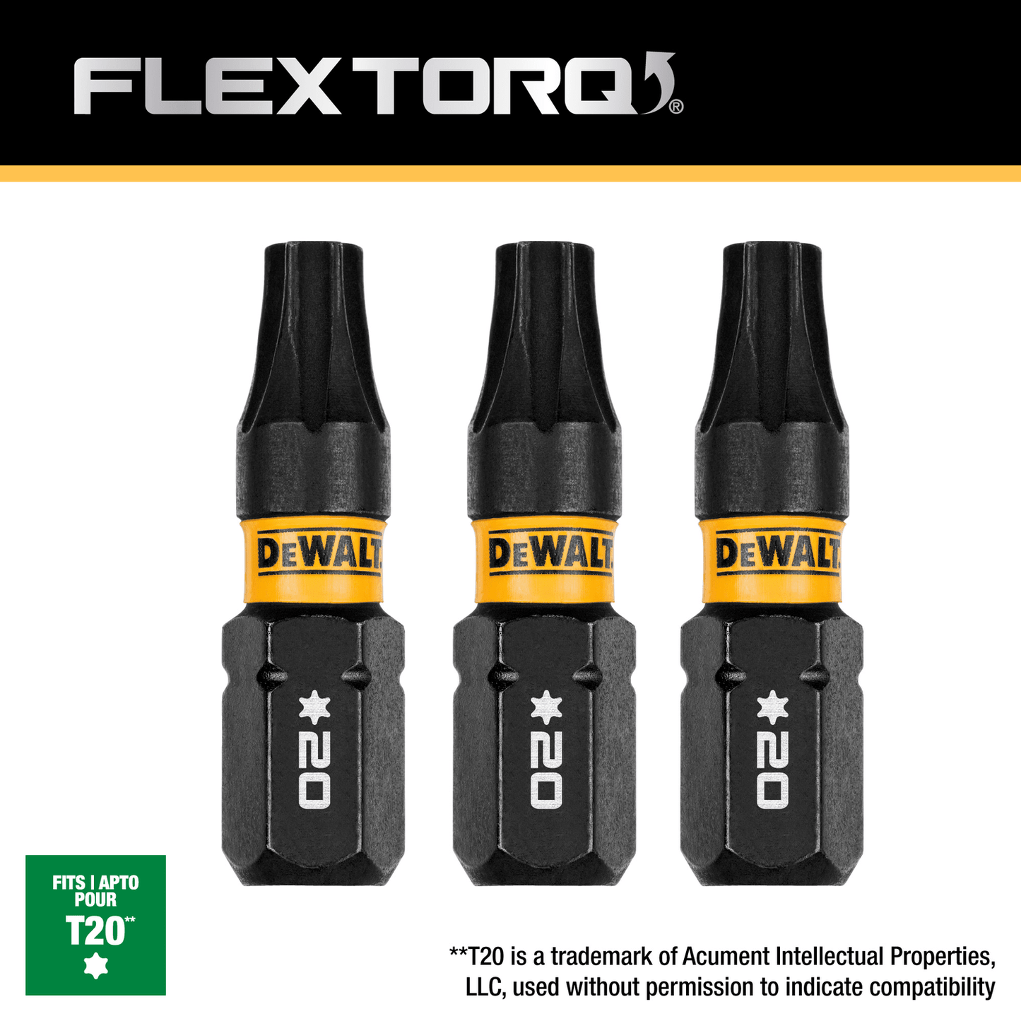 Puntas FLEXTORQ T20 - 1'' (25.4mm) 3 Pzas - DeWALT - Herram.cl