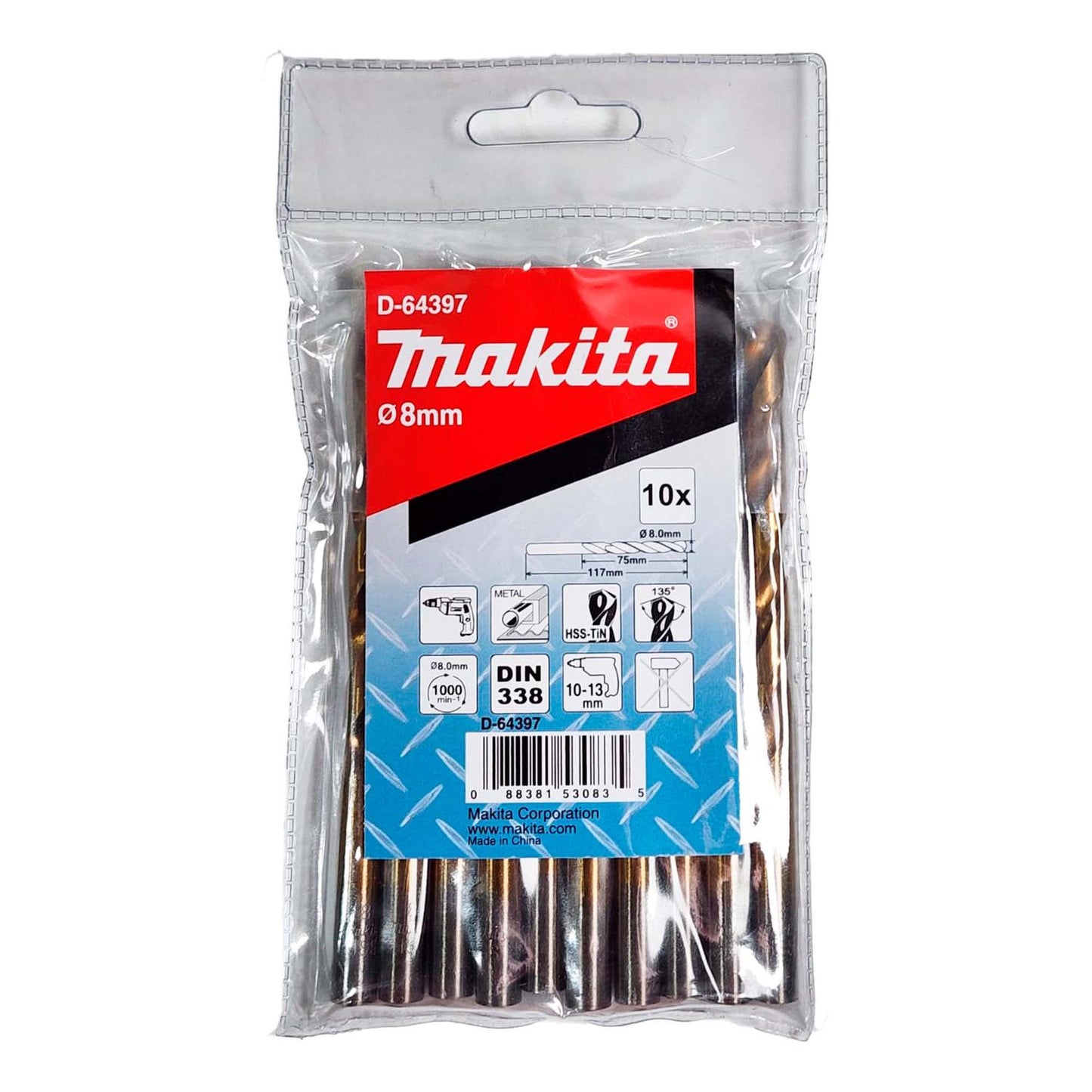 Brocas Metal HSS - TiN 8x117mm 10 Pzas - Makita - Herram.cl