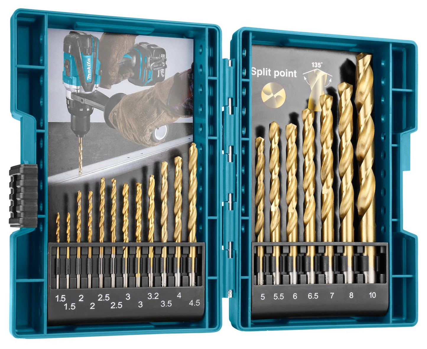 Juego Brocas Para Metal HSS - TiN (1,5 - 10mm) 19 Pzas - Makita - Herram.cl