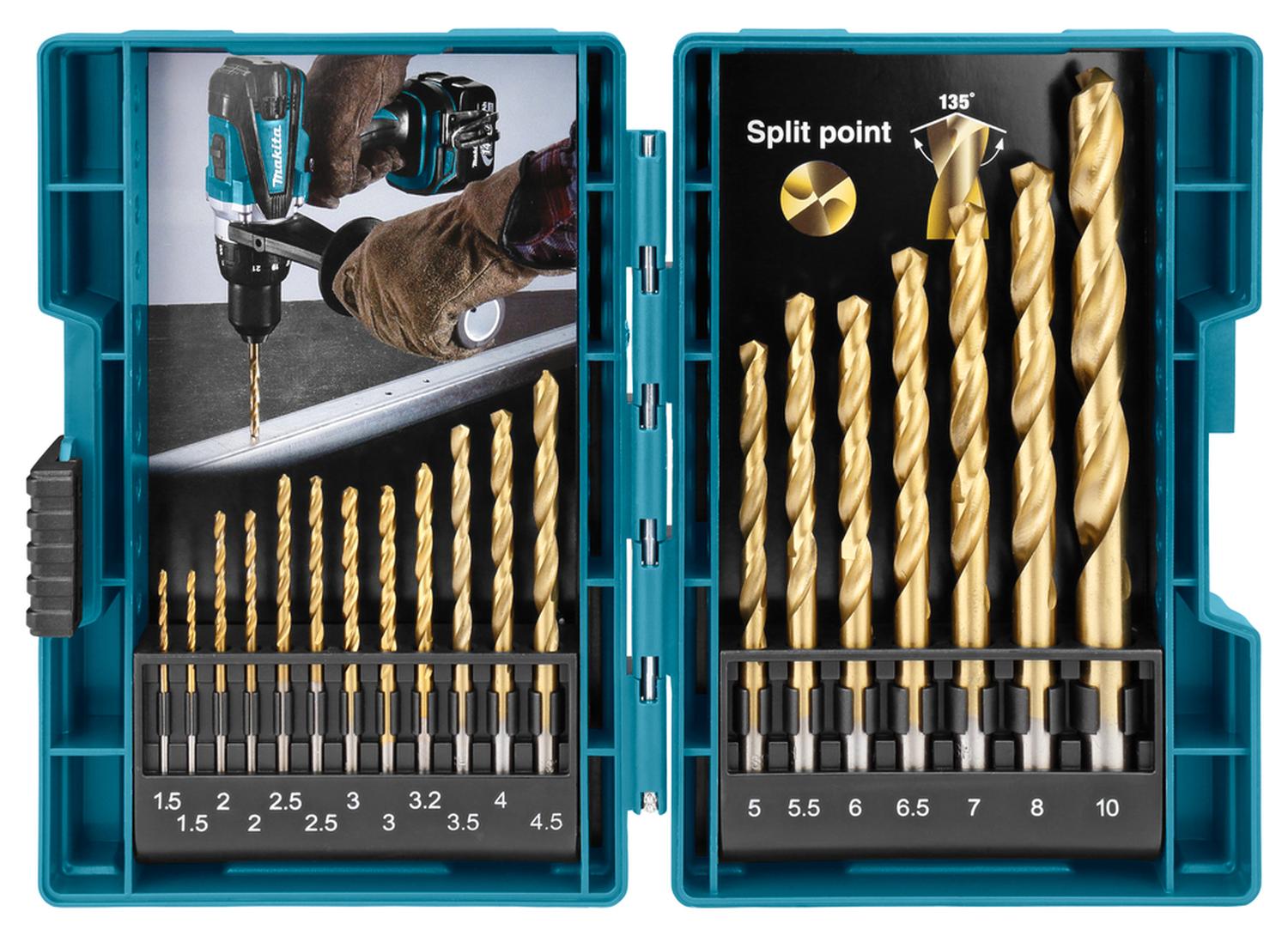 Juego Brocas Para Metal HSS - TiN (1,5 - 10mm) 19 Pzas - Makita - Herram.cl