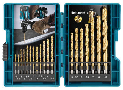 Juego Brocas Para Metal HSS - TiN (1,5 - 10mm) 19 Pzas - Makita - Herram.cl