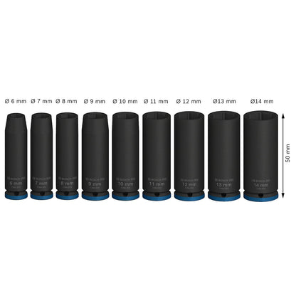 Juego de Dados Largos PRO Impact 1/4'' 9 Pzas - Bosch - Herram.cl