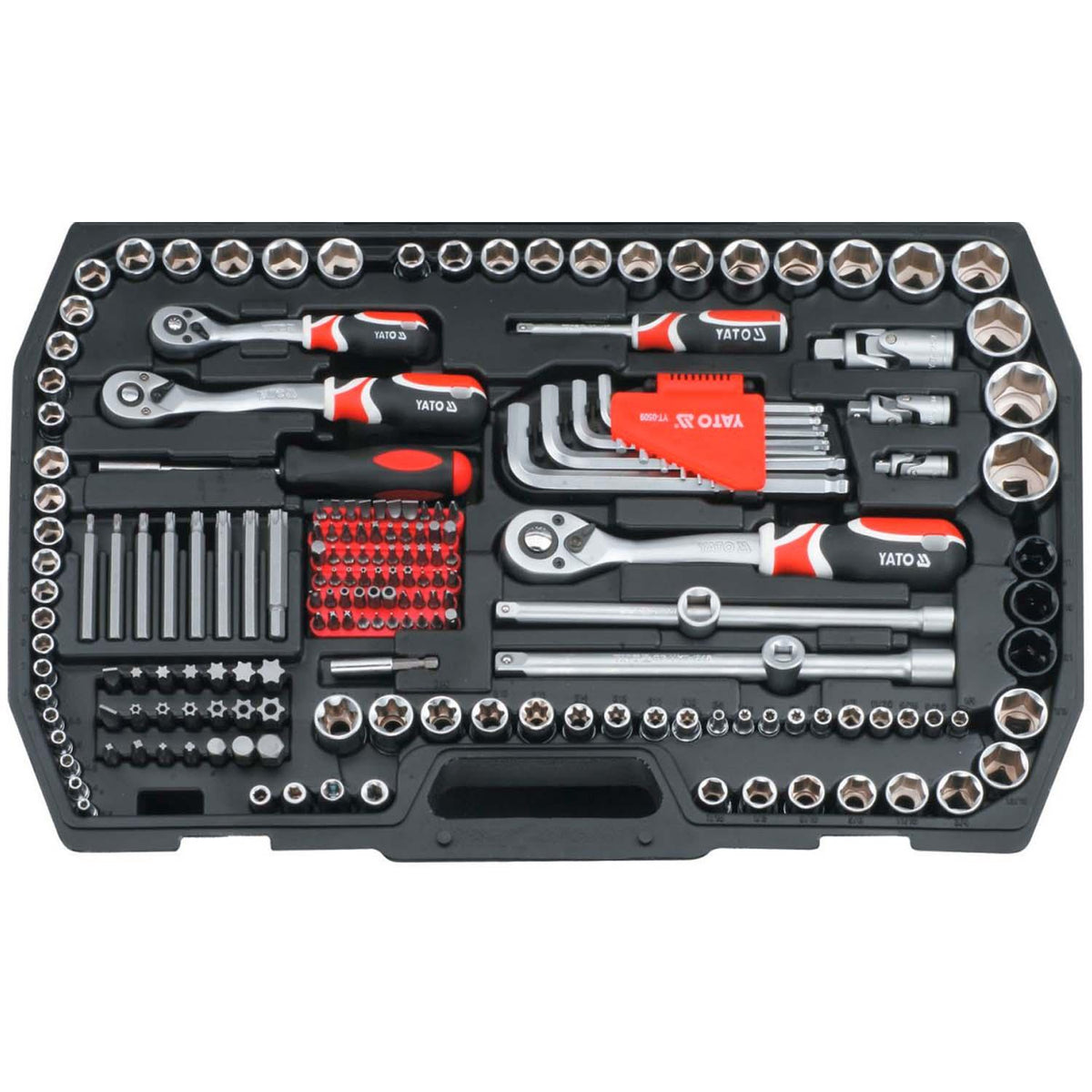 Juego de dados 1/4'';3/8'';1/2'' y herramientas 225 Pzs Yato - Herram.cl