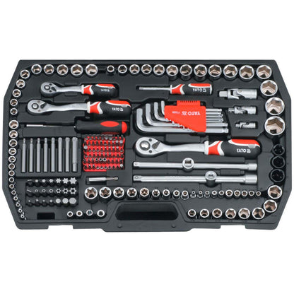 Juego de dados 1/4'';3/8'';1/2'' y herramientas 225 Pzs Yato - Herram.cl
