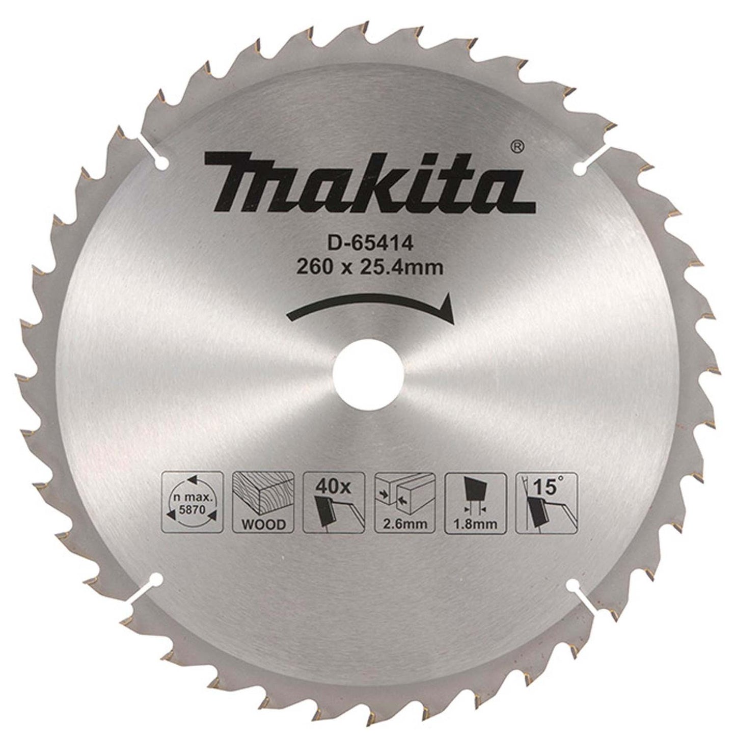 Disco De Sierra T.C.T. 260 Eje 25.4mm /40 D (Madera) - Makita - Herram.cl