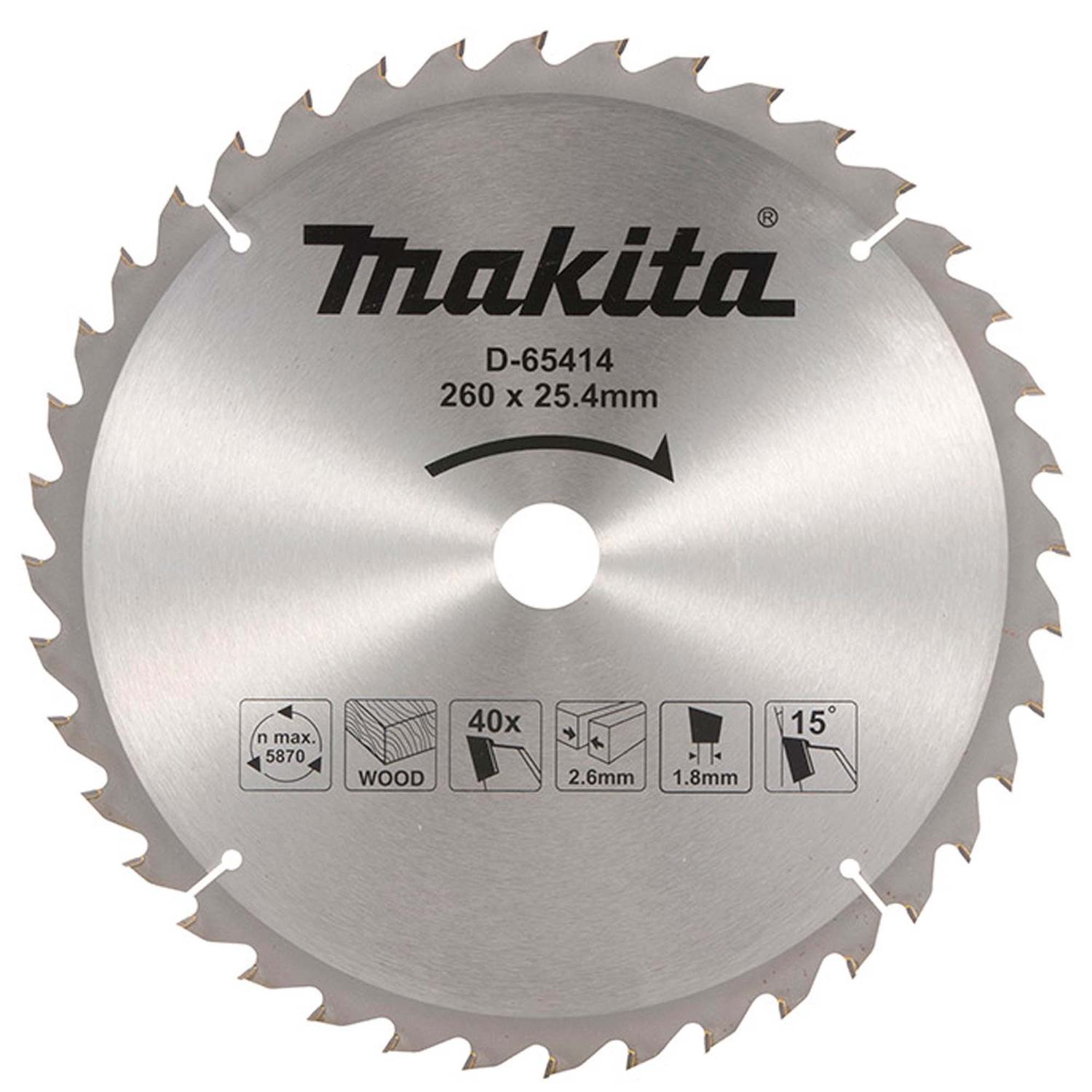 Disco De Sierra T.C.T. 260 Eje 25.4mm /40 D (Madera) - Makita - Herram.cl