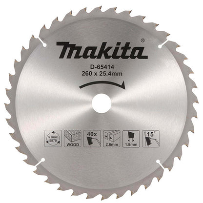 Disco De Sierra T.C.T. 260 Eje 25.4mm /40 D (Madera) - Makita - Herram.cl