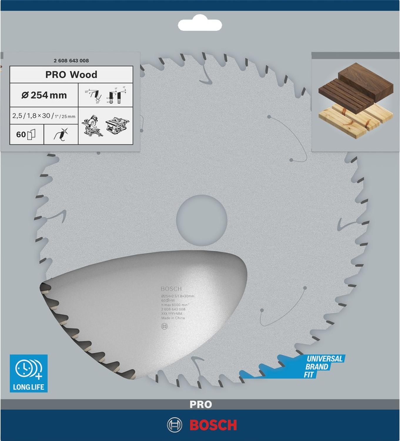 Disco De Sierra Circular PRO Wood 10''x2,5x30mm 60 D - Bosch - Herram.cl