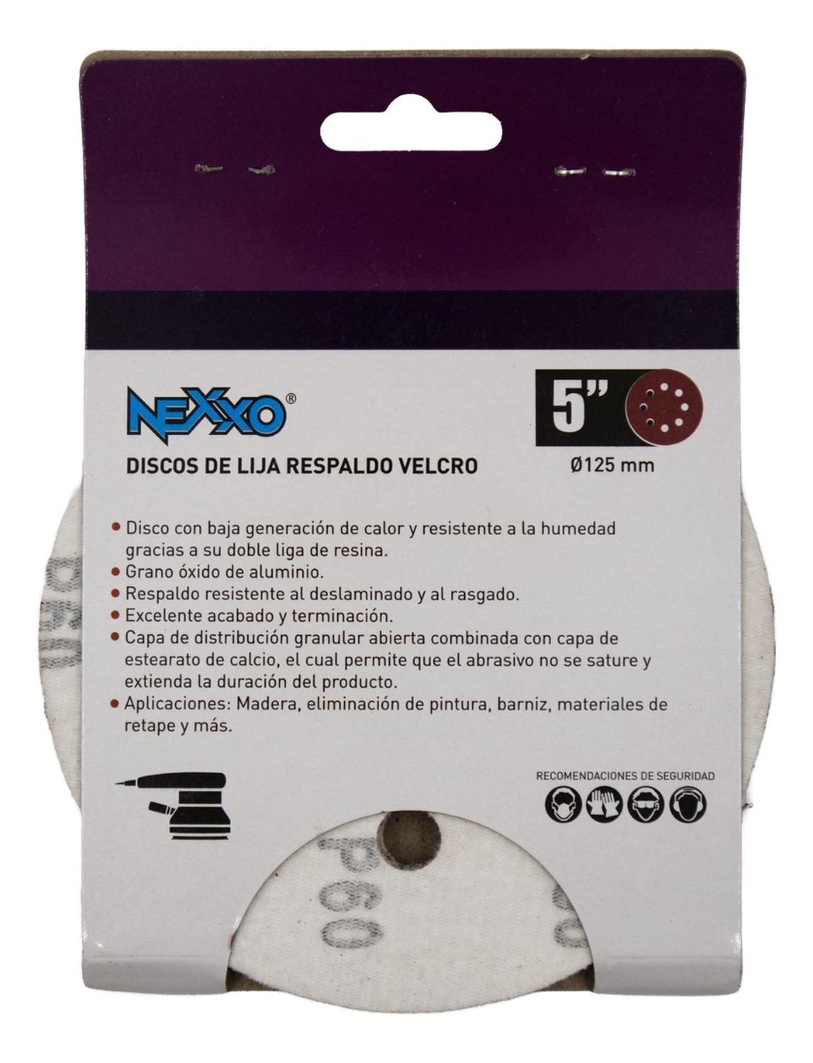 Pack 5 Discos De Lija Con Velcro 5'' (125mm) G60 - Nexxo - Herram.cl