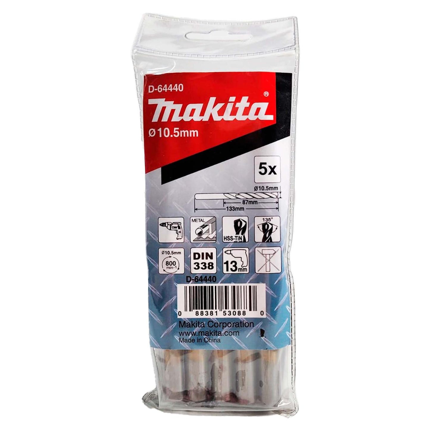 Brocas Metal HSS - TiN 10.5×133mm 5 Pzas - Makita - Herram.cl