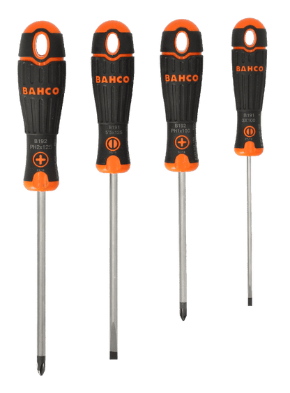 Juego de destornilladores BahcoFit con mango de goma 4Pzas - Herram.cl