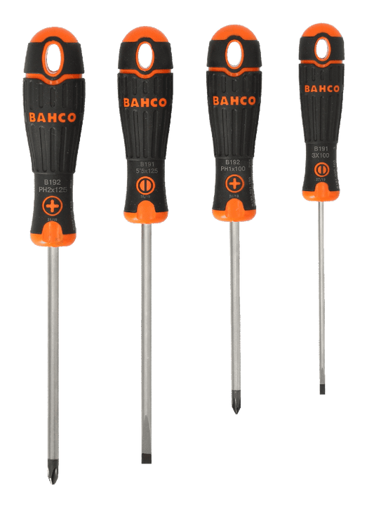Juego de destornilladores BahcoFit con mango de goma 4Pzas - Herram.cl