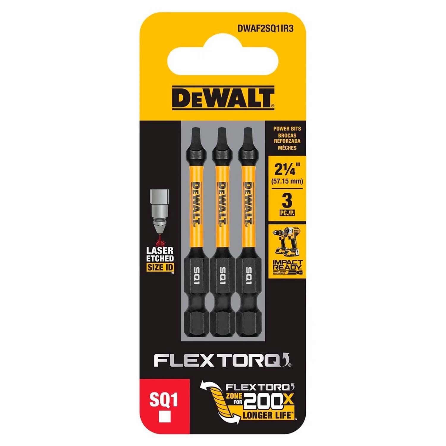 Puntas FLEXTORQ SQ1 - 2 - 1/4'' (57,15mm) 3 Pzas - DeWALT - Herram.cl