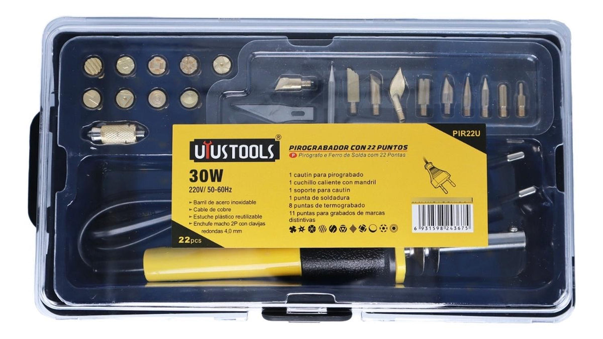 Pirograbador Cautin Con 22 Puntas 30 W - Uyustools - Herram.cl