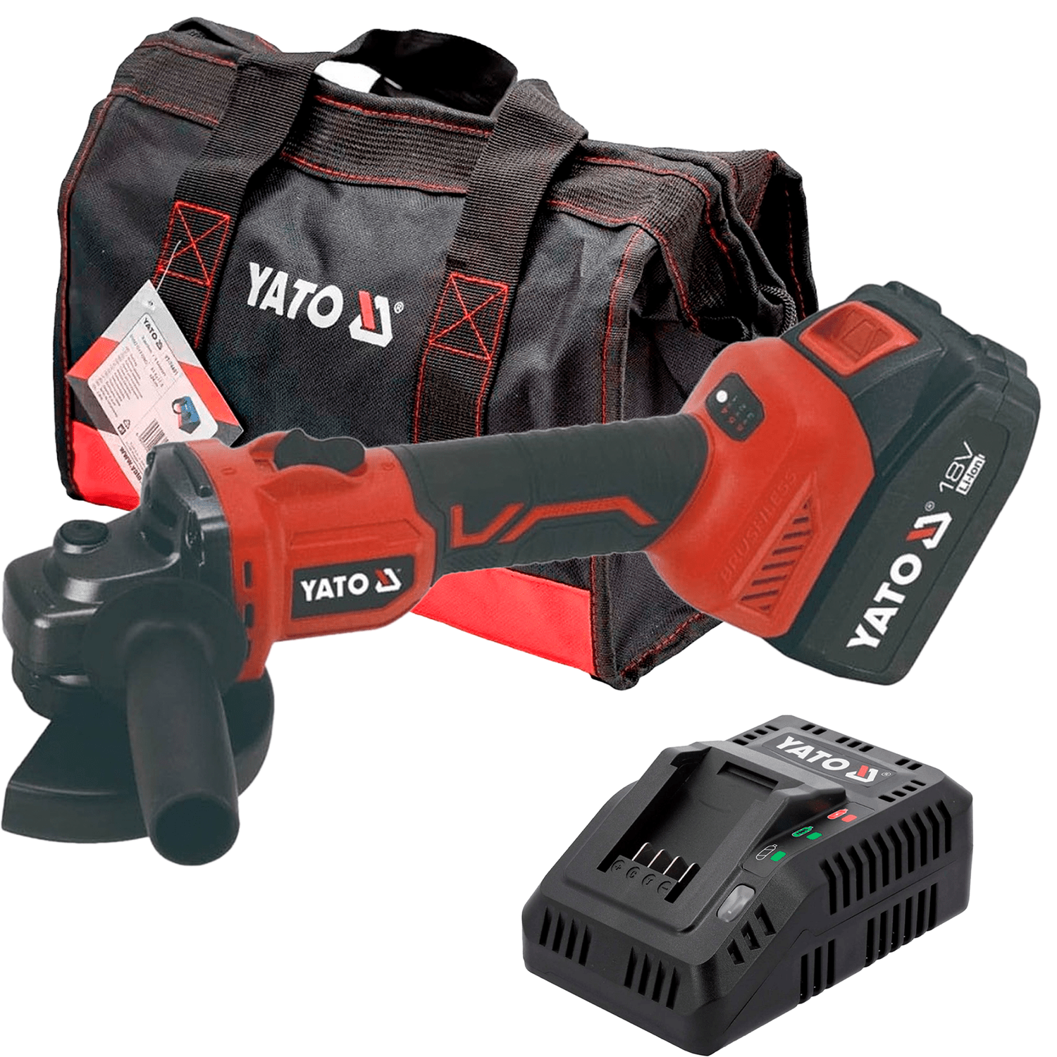 Esmeril inalámbrico 18V 5''+1 batería 4 Ah + Bolso - Yato - Herram.cl