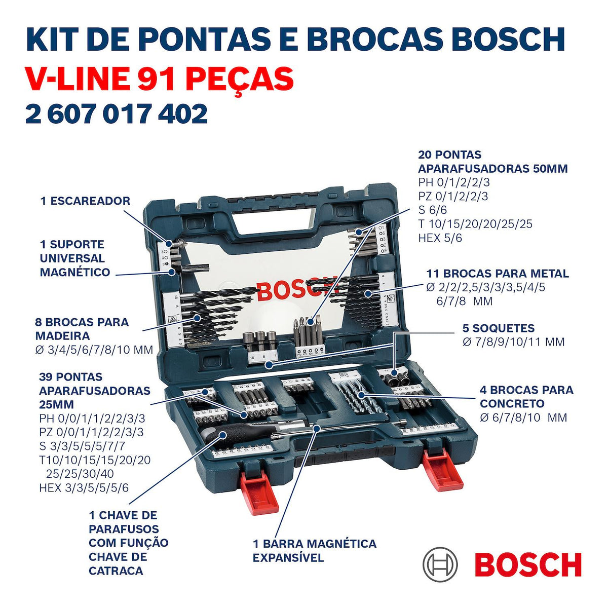 Set Puntas y Brocas en Titanio Bosch V-Line 91 unidades - Herram.cl