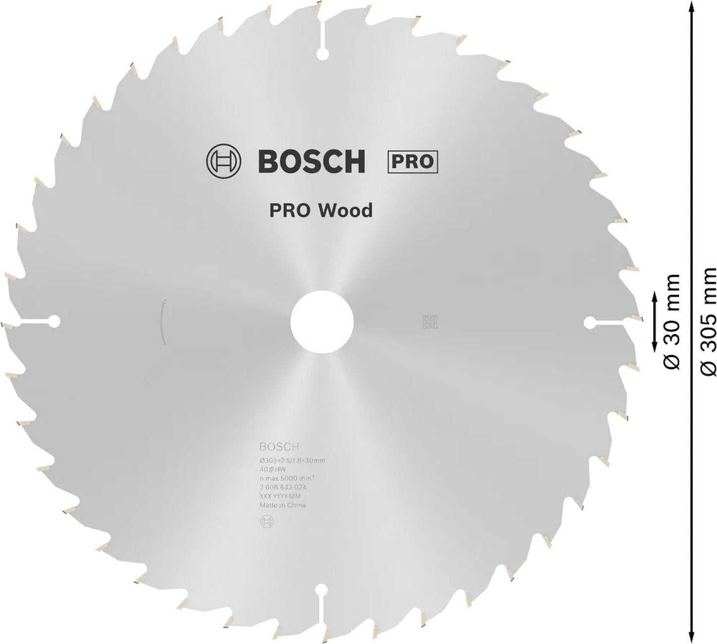 Disco De Sierra Circular PRO Wood 12''x2,5x30mm 40 D - Bosch - Herram.cl