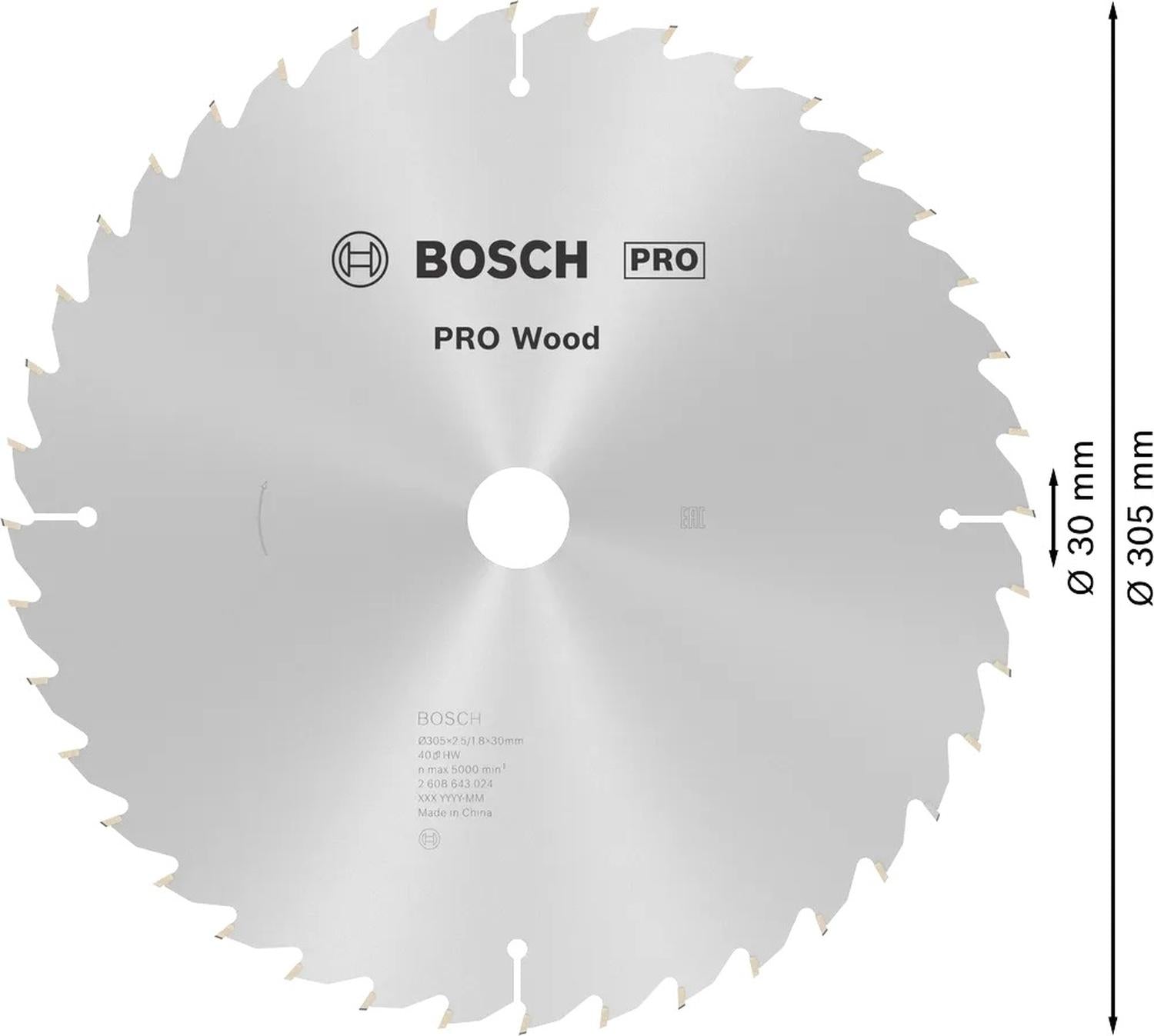 Disco De Sierra Circular PRO Wood 12''x2,5x30mm 40 D - Bosch - Herram.cl