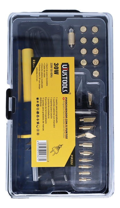 Pirograbador Cautin Con 22 Puntas 30 W - Uyustools - Herram.cl