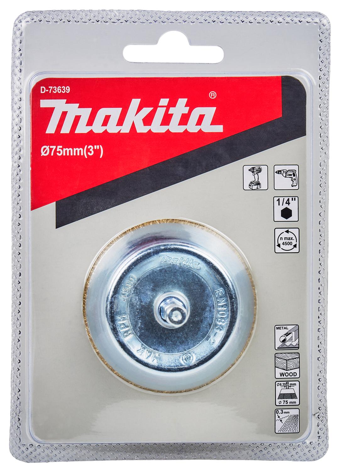 Grata Copa Latón Ondulado 75mm(3'') Toma 1/4'' Hex - Makita - Herram.cl