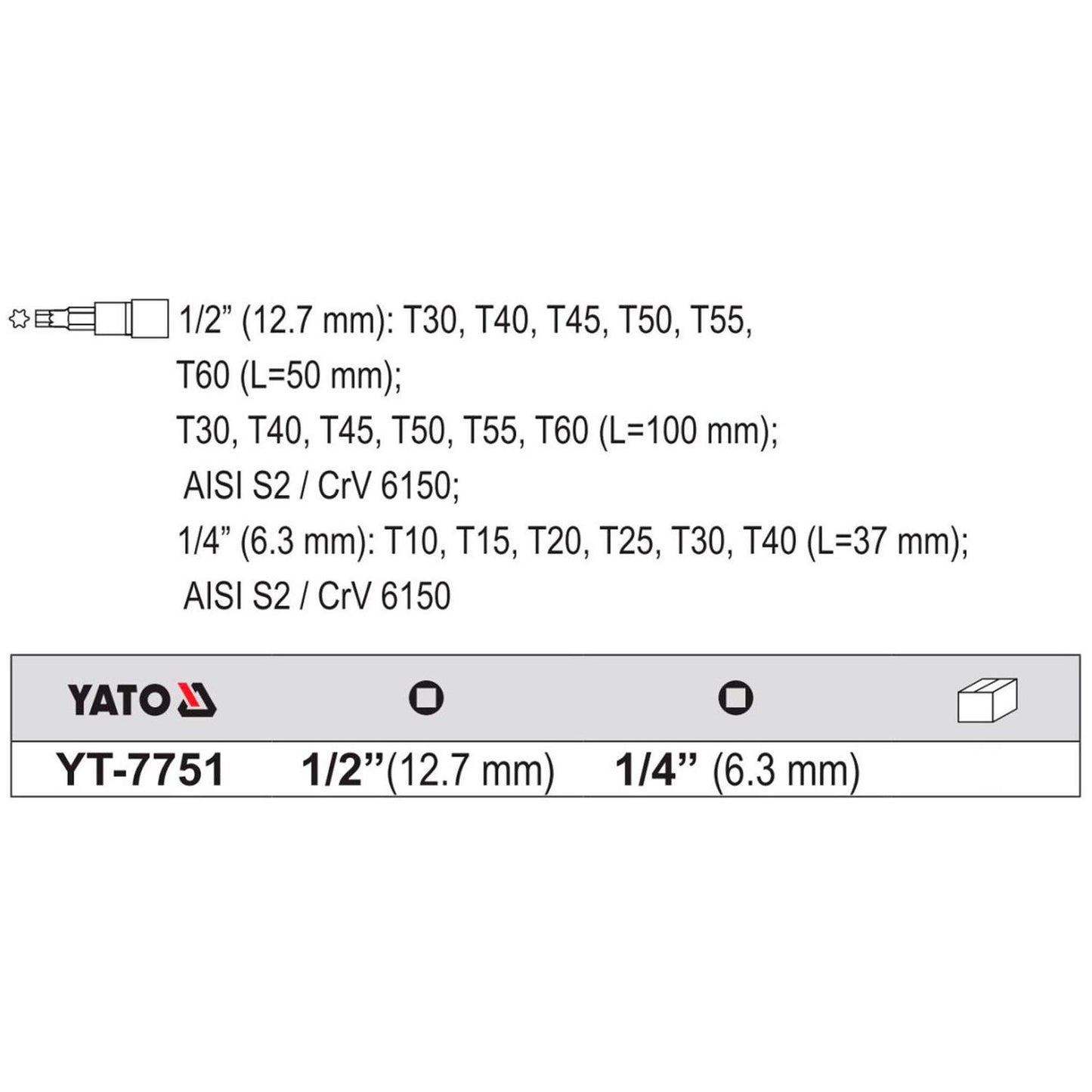 Juego Dados Con Punta Torx 1/4'' Y 1/2'' 18 Pzas - Yato - Herram.cl