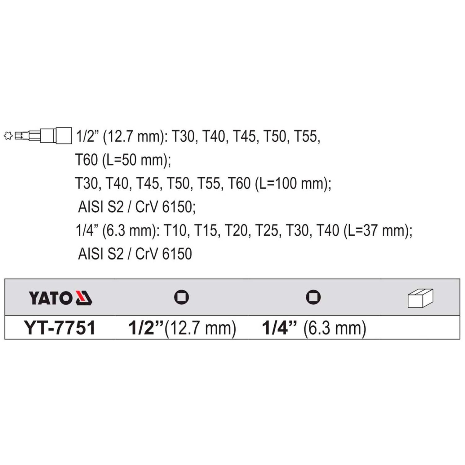 Juego Dados Con Punta Torx 1/4'' Y 1/2'' 18 Pzas - Yato - Herram.cl