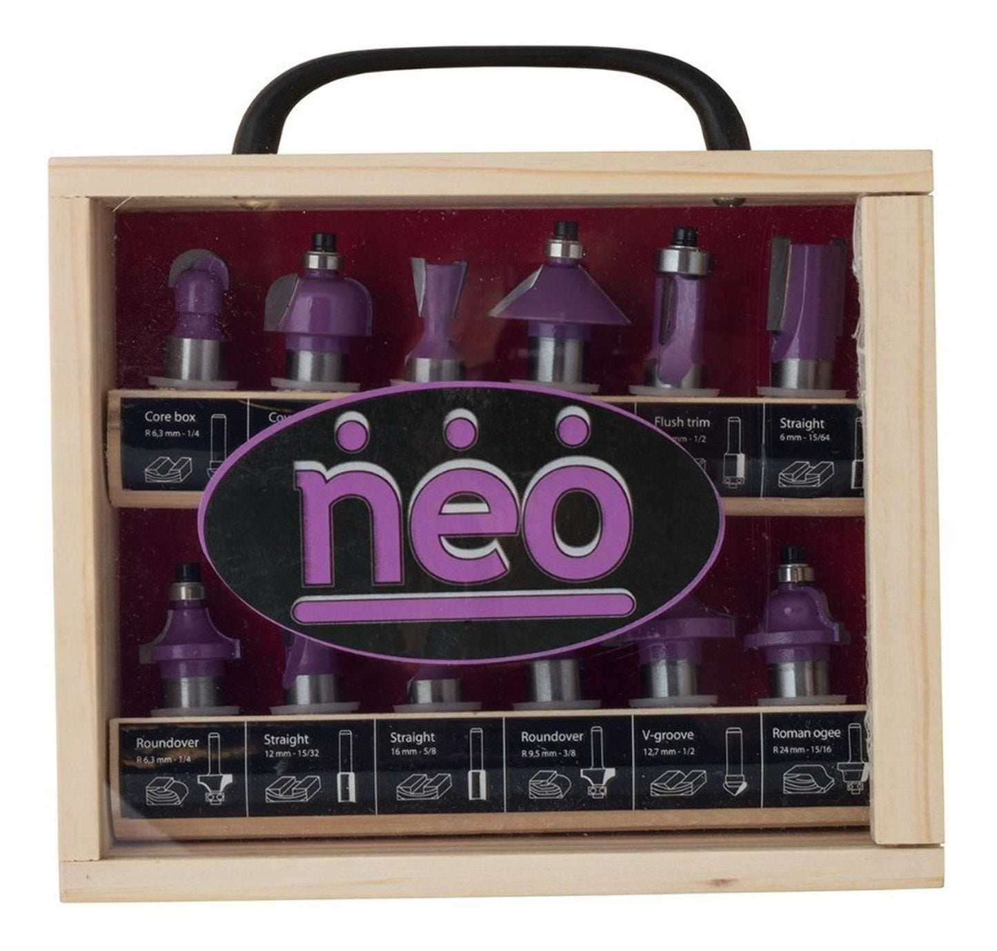 Juego 12 Fresas Vástago De ½ Caja De Madera - Neo - Herram.cl
