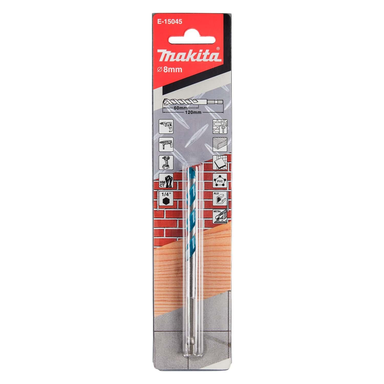 Broca Multimaterial 8x120mm (Toma Hex. 1/4'') - Makita - Herram.cl