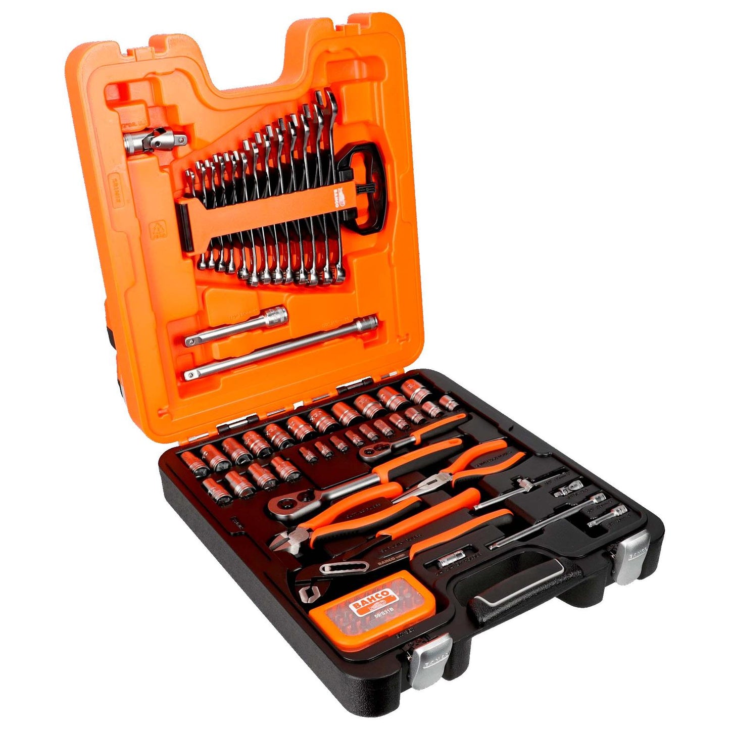 Juego Dados 1/4'' y 1/2'' +Llaves+Alicates 81 Pzas - Bahco - Herram.cl