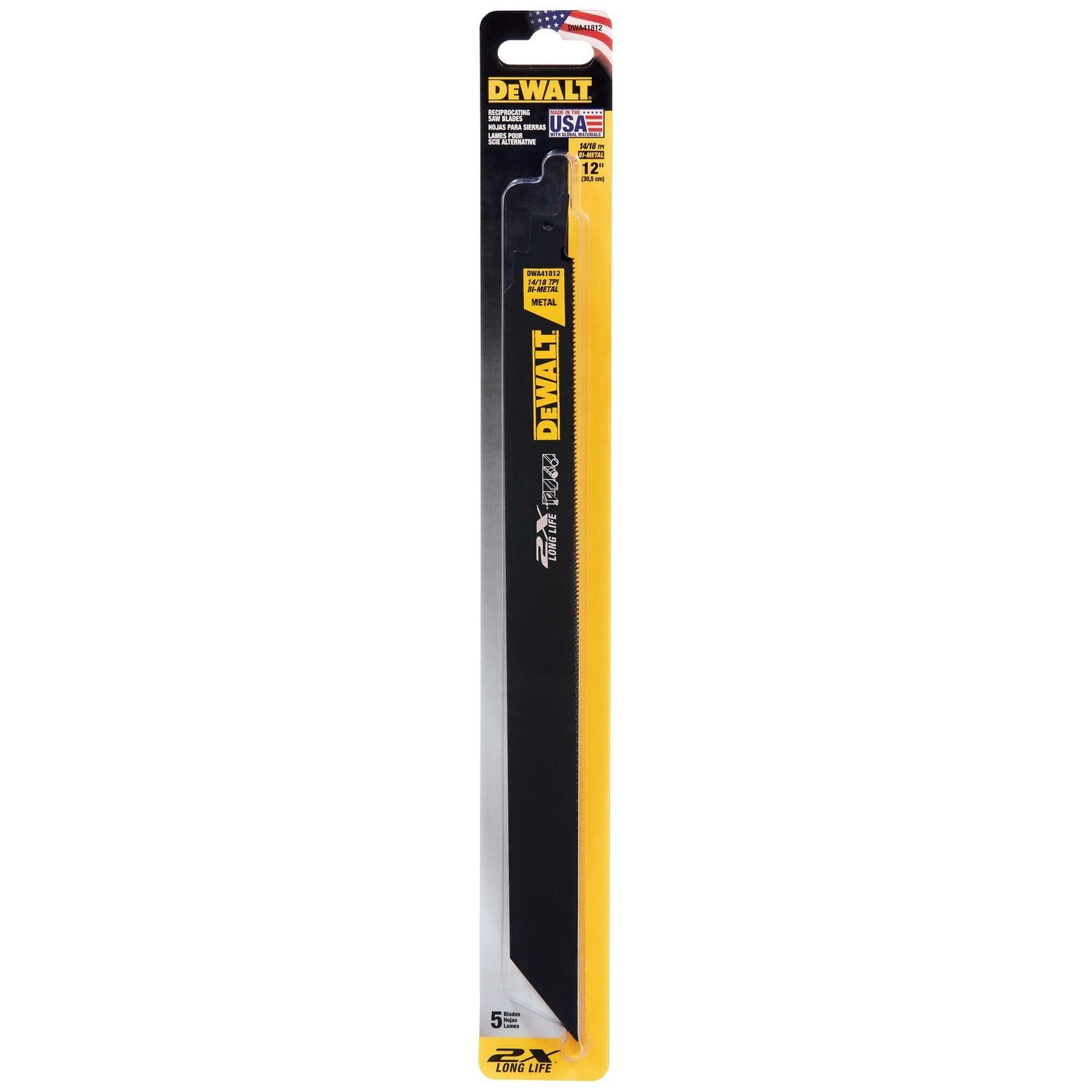 Pack 5 Hojas De Sierra Sable 2X Metal 12'' 14 - 18 TPI - DeWALT - Herram.cl