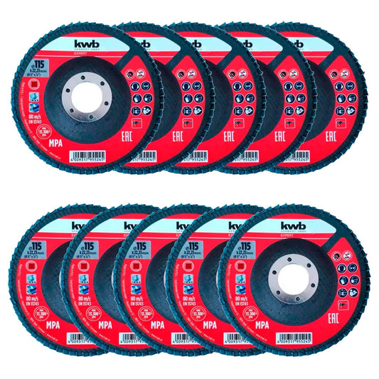 Pack 10 Discos Traslapado/Falp Inox 4 - 1/2'' Zirconio - kwb - Herram.cl