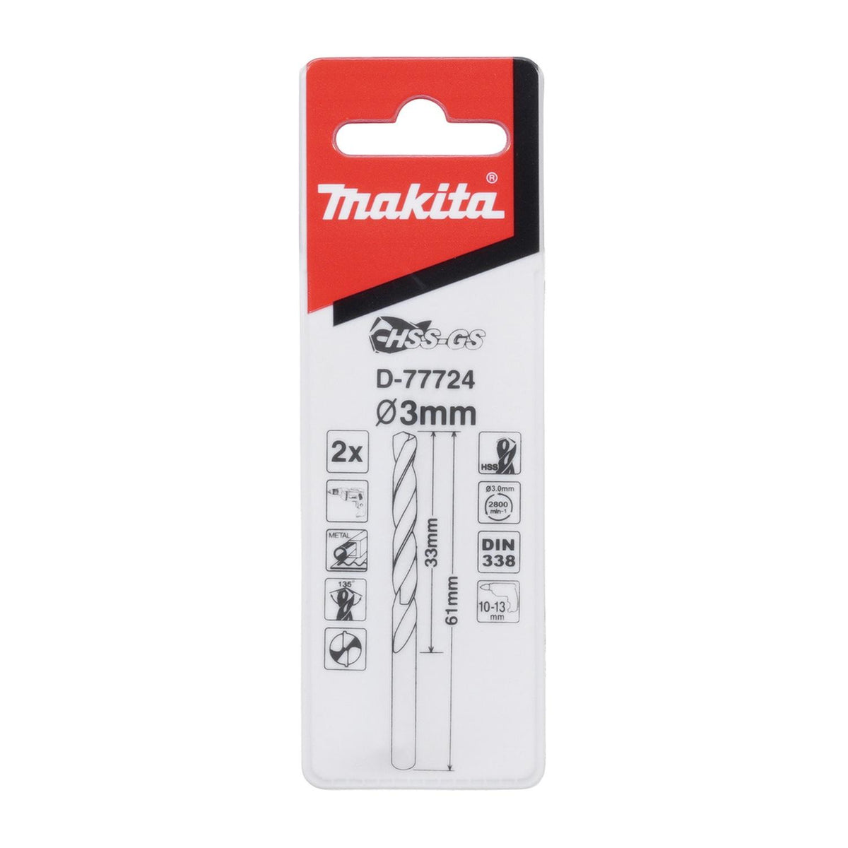 Broca Para Metal HSS-GS 3.0x61mm 2 Pzas - Makita - Herram.cl