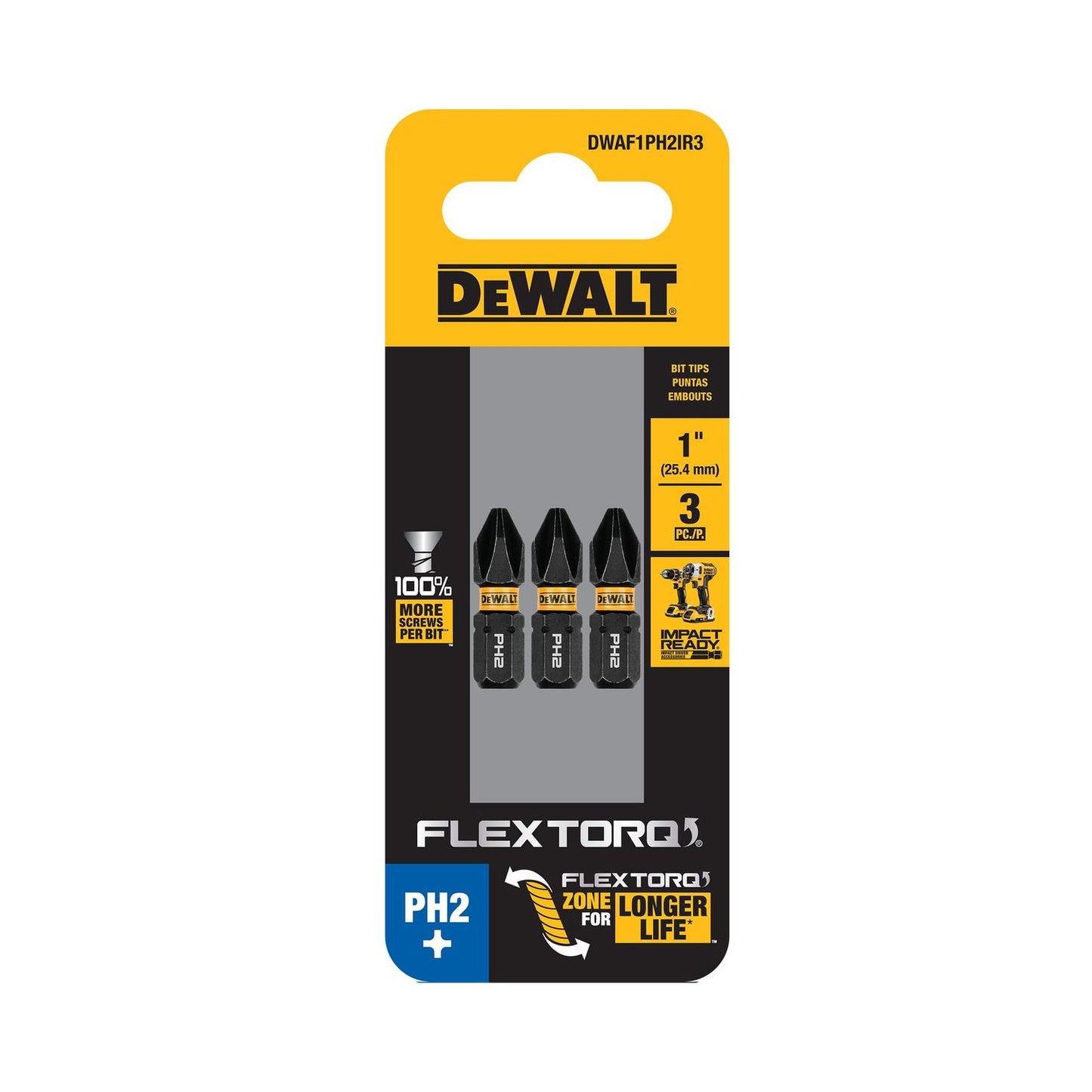 Puntas FLEXTORQ PH2 - 1'' (25.4mm) 3 Pzas - DeWALT - Herram.cl