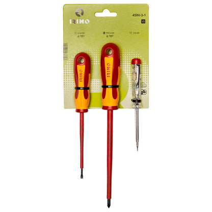 Juego de destornilladores aislados + Tester 3 Pzas - Irimo - Herram.cl