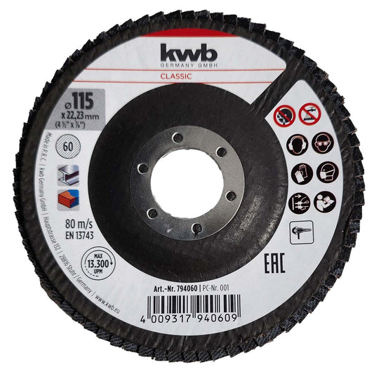 Disco Traslapado/Flap Metal/Madera 4 - 1/2'' Curvo - KWB - Herram.cl
