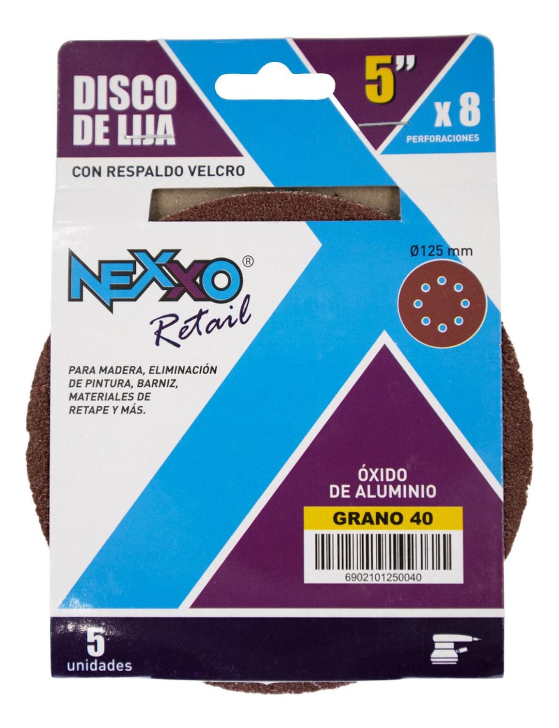 Pack 5 Discos De Lija Con Velcro 5'' (125mm) G40 - Nexxo - Herram.cl