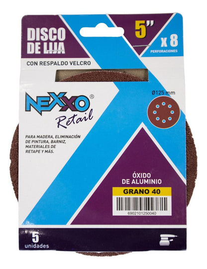 Pack 5 Discos De Lija Con Velcro 5'' (125mm) G40 - Nexxo - Herram.cl