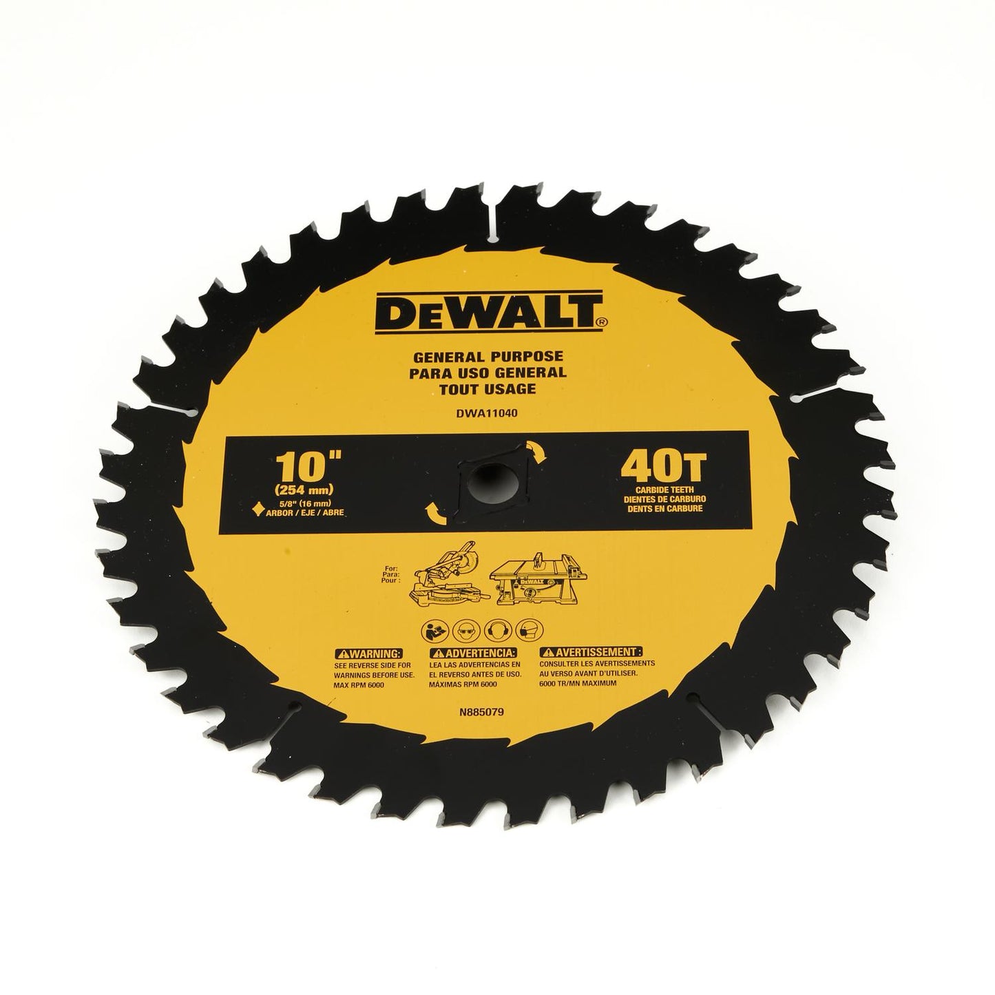 Disco De Sierra 10'' Eje 5/8'' 40 D (Uso General) - DeWalt - Herram.cl