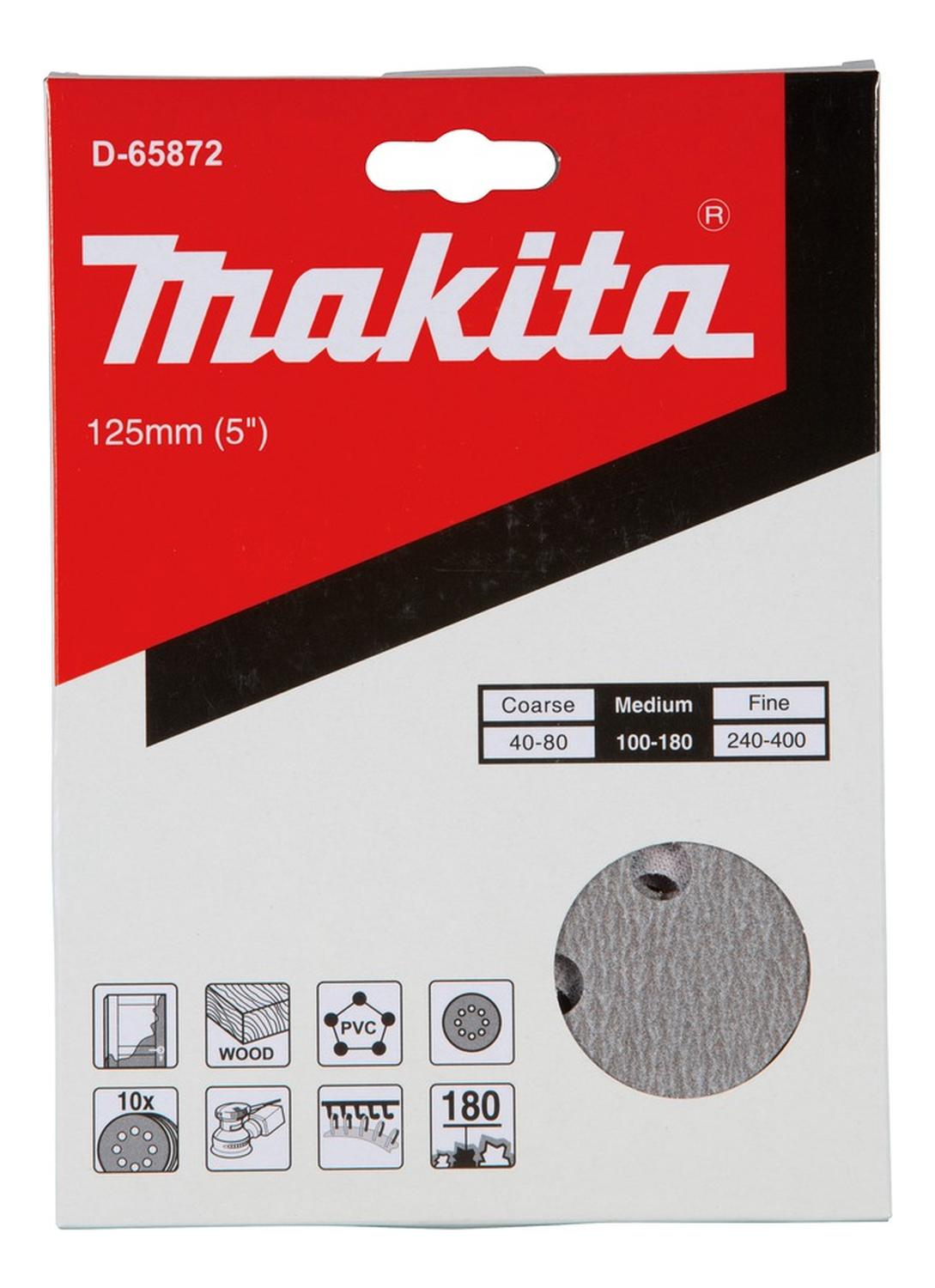 Pack 10 Discos Lija Con Velcro 125mm G180 - Makita - Herram.cl